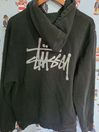 Stussy Sweater Black Hoodie Spellout Logo Mens Xl Sweatshirt Vintage Made In Usa