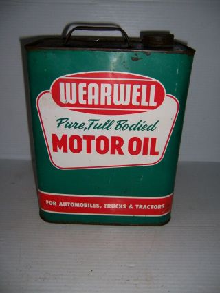 Vintage Wearwell Pure Full Bodied Motor Oil 2 Gallon Can Gas Station Advertising