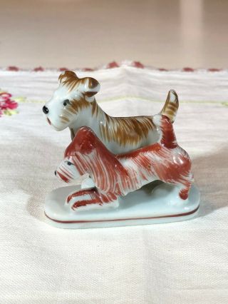 Vintage Scottish Terrier/scottie Dogs Figurine,  Brown And Red,  Japan