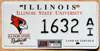 1998 Illinois State University License Plate - Redbird Logo