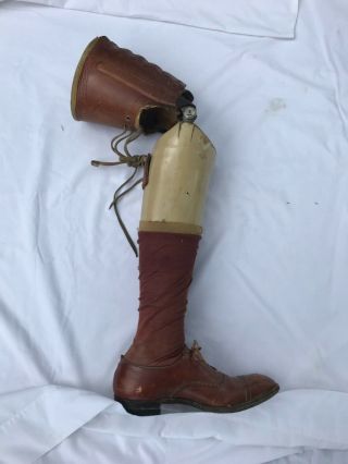 Vintage Prosthetic Leg With Sock And Shoe.  Patent Date Of 1923 On Hinge