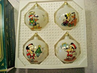 Vintage Box Of 4 Kurt Adler Disney Glass Christmas Ornaments - Mickey,  Minnie