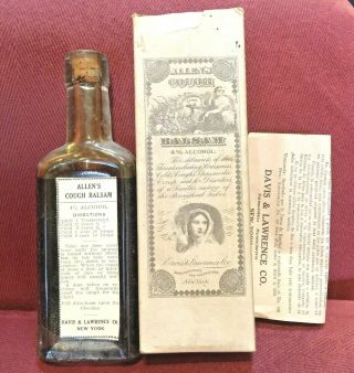 Antique Medicine Bottle Quack: Allen’s Cough Balsam W/terpin Hydrate (codeine).