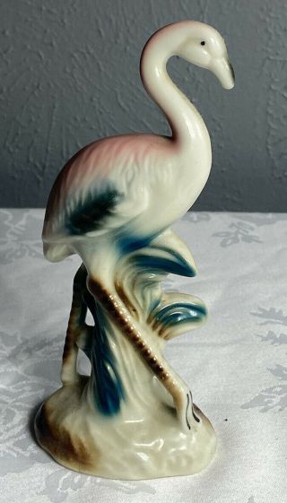 Pink Flamingo (head Up) 6.  25in Vintage Mid Century Ceramic Hand Painted