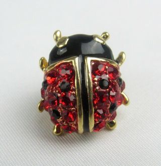 Vintage Gold Tone Red Crystal Rhinestone C6 Ladybug Pin Brooch - Wonderful