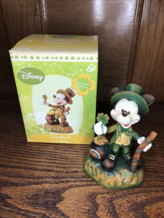 Rare Disney Roman Inc.  Woodland Irish Leprechaun Mickey Mouse Figurine Read