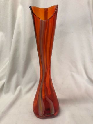 Vintage Murano Art Glass Vase Multi Color Swirls Orange Mcm Mid Century 2