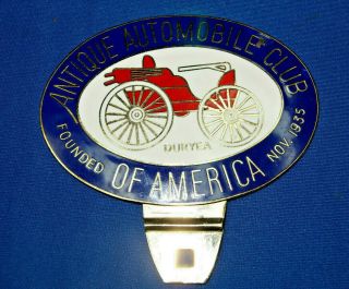 Antique Automobile Club Of America License Plate Topper Duryea 1935 Enamel.