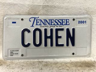 2001 Tennessee Vanity License Plate “cohen”