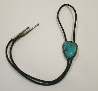 Vintage Sterling Silver 925 Large Turquoise Stone Bolo Tie