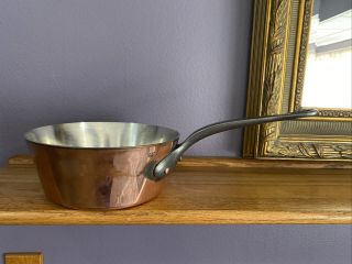 Vintage Thick/heavy French 8 " Copper Sauce Pot Pan Cast Iron Handle Tin Lined