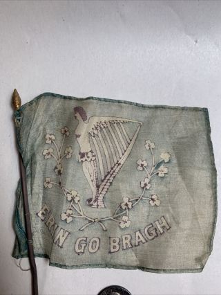 Irish Erin Go Bragh Parade / Desk Silk Flag 5 1/2 " X 4 " - / Vintage A