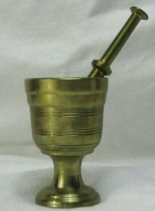 1 Small Solid Brass Mortar & Pestle 2 7/8 " High