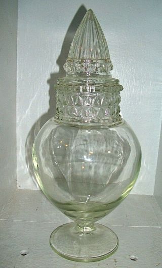 Vintage Apothecary Glass Jar W/ Lid Clear With Pattern Drug Store General Candy
