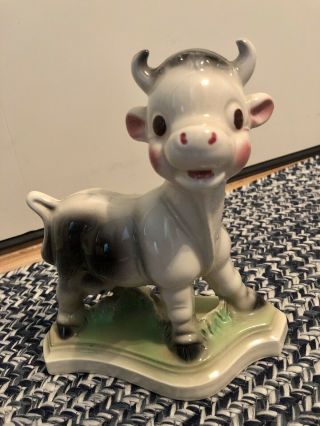 Vintage Rempel Porcelain Diamond Pottery Grey Milky The Cow Figurine Akron