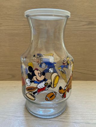 Vintage Disney Mickey Mouse Sports Anchor Hocking Juice Carafe Decanter W/ Lid