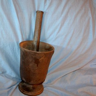 Antique Primitive Cast Iron Mortar And Pestle Apothecary 6 ¾” Tall 4 ¾” Wide Fo