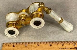 Antique French Folding Opera Glasses Brass Mother Of Pearl Binoculars