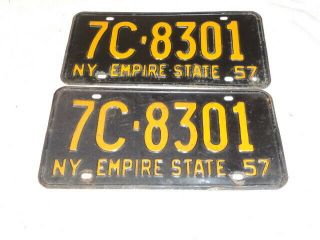 1957 York License Plates Pair Steel.  7c - 8301 Jrs