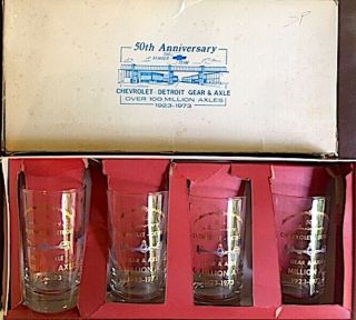 4 Glass Tumblers For The 50th Anniversary Of Chevrolet - Detroit Gear&axle,  1973