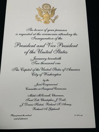 2001 George W.  Bush - Dick Cheney Presidential Inauguration Ceremony Invitation