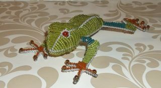 African Folk Art Beaded Wire Frog Great Condiiton  E - 4