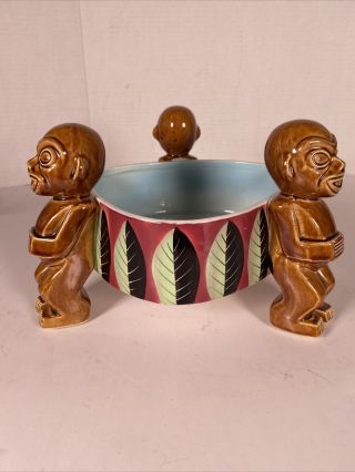 Vintage Mid Century Steve Crane Three Tiki Triangle Footed Pottery Bowl