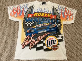 Vintage 2000 Rusty Wallace All Over Print Size M Harley Nascar Racing