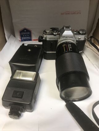 Vintage Canon Ae - 1 Camera Lens Vivitar Series 1 & Speedlite 155a Flash Winder A