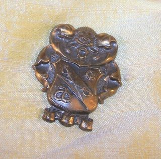 Vintage Sigma Nu Fraternity Large Flat Copper Crest Piece,  1 3/16 " Tall Old
