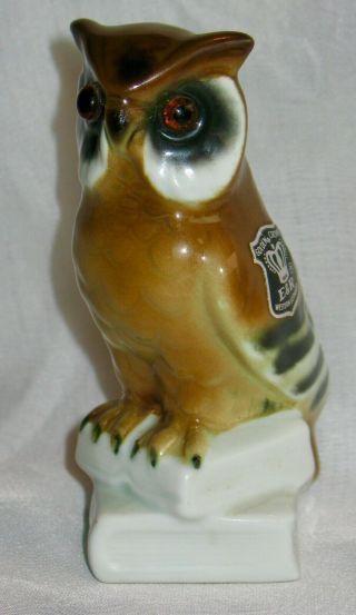 Vintage Golden Crown Owl Figurine Western Germany E & R Porcelain Glass Eyes 4 "