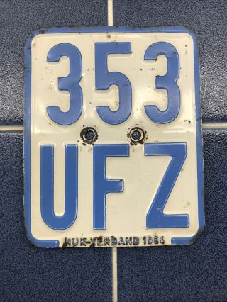 Vintage 1964 Germany German Motorcycle Moto License Plate 353 - Ufz
