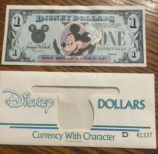 1989 Mickey Mouse Disney Dollars $1 Note Uncirculated D Series