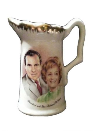 Creamer Pitcher President Richard Nixon Pat Nixon 3 1/2 Inch Gold Tone Trim.