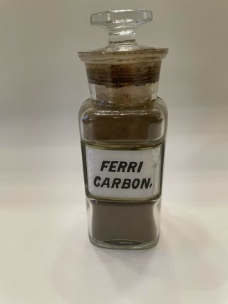 Antique Label Under Glass (lug) Apothecary Bottle Ferri Carbon.