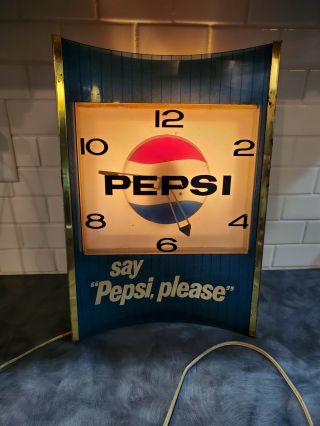Vintage Pepsi Say " Pepsi,  Please " Light Up Electric Wall Clock Great
