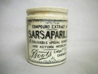 Antique Boots Cash Chemists Sarsaparilla Ointment Crock Pot England Old Cure - All