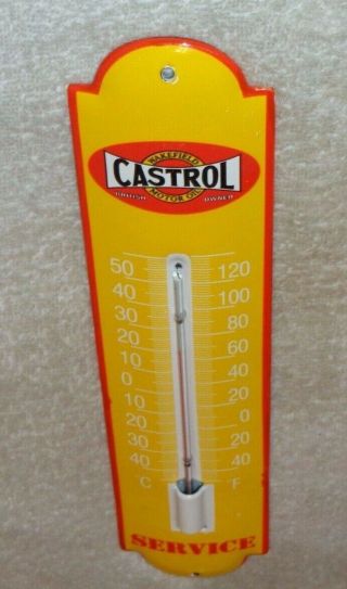 Vintage Castrol Wakefield Motor Oil 11 3/4 " Porcelain Metal Gas Thermometer Sign