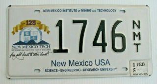 Mexico Mining College License Plate " 1746 Nmt " 125 Years Socorro Nm Tech