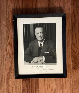 Vintage J Edgar Hoover Signed Photo Framed January 1960 Fbi Director Police