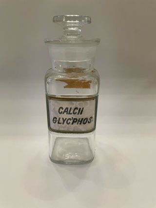 Antique Label Under Glass (lug) Apothecary Bottle Calci Glyc’phos.