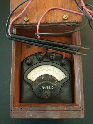 Model 281 Industrial Antique Weston Electrical Instruments Volt Meter Wood Box