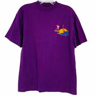 Vintage Disney Store Adult M Purple Pooh Piglet Embroidered Tee Shirt T - Shirt