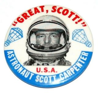 1962 Mercury Atlas 7 Astronaut Scott Carpenter Pin Pinback Button Space Nasa