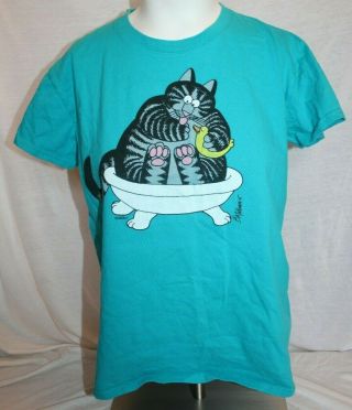Crazy Shirts Hawaii B.  Kliban Rubber Ducky Cat Turquoise Blue T - Shirt S