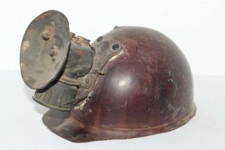 Antique Miners Helmet Hard Hat W/ Carbide Miners Lamp And Liner