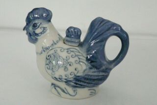 Vintage Rooster Chicken Hen Blue White Milk Creamer Porcelain Made In China