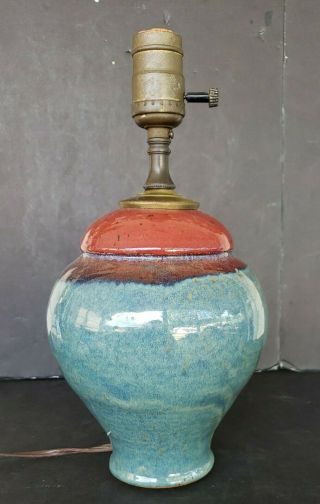 Drip Glaze Mission Arts Crafts Green Pottery Table Lamp Light Usa Vintage