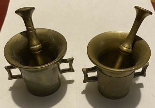 Two Small Antique & Collectible Brass Mortar Pestles Apothecary Pharmaceutical