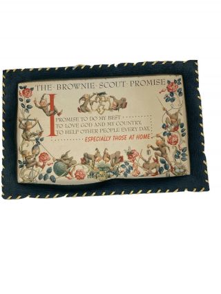 Vintage " The Brownie Scout Promise " Plaque Craft